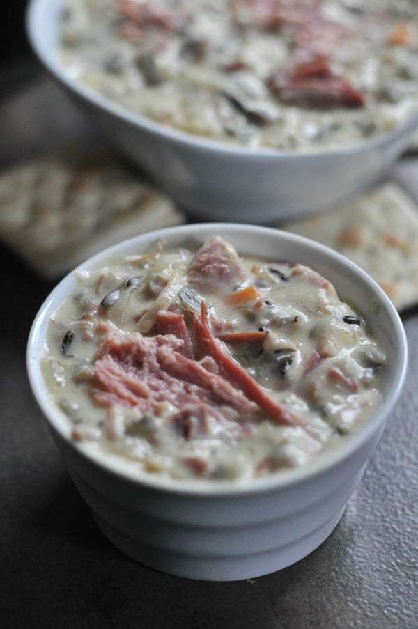 Corned Beef Wild Rice Soup is a St. Patrick's Day twist on the Minnesota classic. Creamy wild rice soup made with Guinness corned beef and sauerkraut. https://diningwithalice.com/soup/corned-beef-wild-rice-soup/