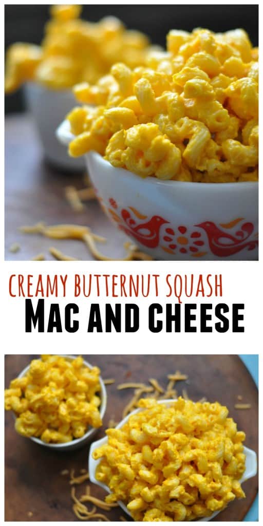 Super easy and creamy Butternut Squash Mac and Cheese made with frozen squash and loved by kids. https://diningwithalice.com/comfort-foods/macandcheese/