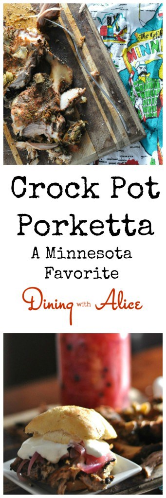 Porketta roast recipe made in your slow cooker with a homemade seasoning. This is Minnesota's favorite Crock Pot meat cooked with fresh fennel, smoked paprika, garlic and Italian seasoning. Here’s how to make this Minnesota Classic at home: https://diningwithalice.com/comfort-foods/porketta/ 