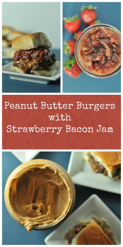 Peanut Butter Burgers packed with sweet peanuts and creamy peanut butter, topped with Strawberry Bacon Jam.