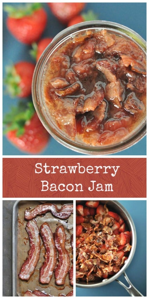 Simple strawberry bacon jam, sweet and savory and perfect for burgers or serving with an appetizer as a sauce.