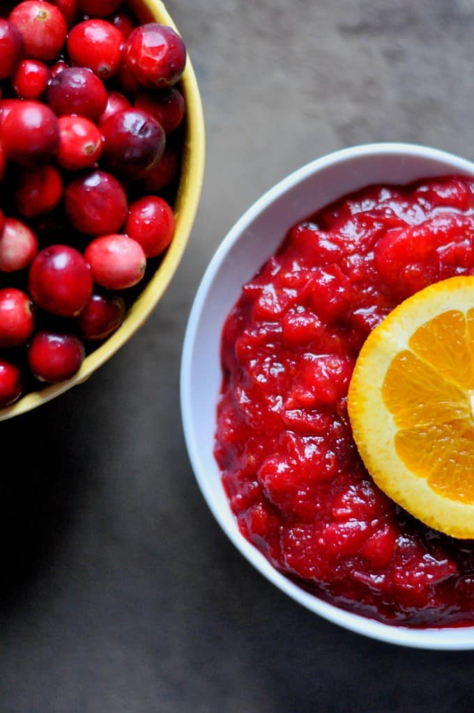 Easy cranberry sauce with just five ingredients. A simple recipe for a deliciously sweet and tart cranberry sauce.