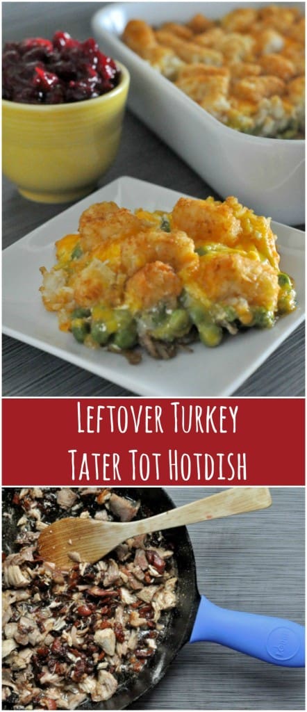 Crispy bacon and cheese turn your turkey leftovers into a casserole your whole family will love, Leftover Turkey Tater Tot Hotdish!