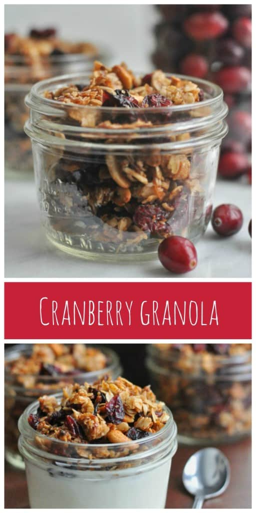 Easy homemade Cranberry Granola made with dried cranberries, winter spices, cashews and cinnamon.