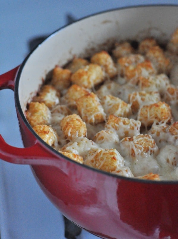 Bacon Chicken Alfredo Tater Tot Hotdish Dutch Oven