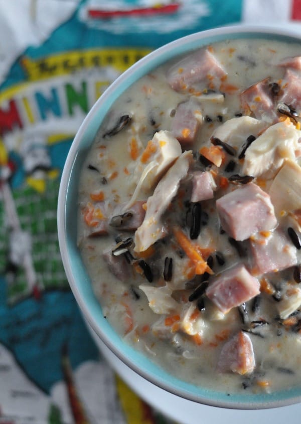 Creamy Wild Rice soup is a Minnesota classic filled with ham, chicken and wild rice. This is an easy Minnesota comfort food recipe, creamy like the Byerlys recipe only better! https://diningwithalice.com/comfort-foods/minnesota-wild-rice-soup/