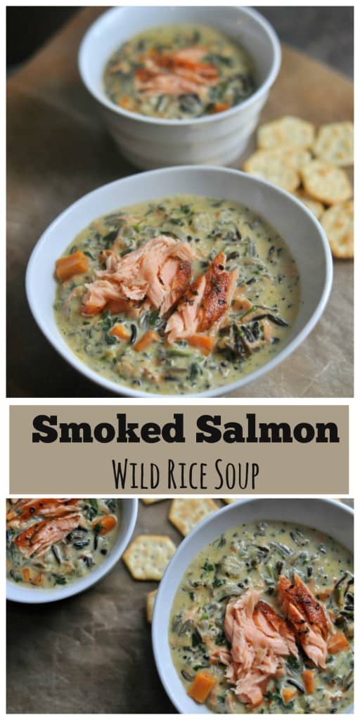 Salmon Wild Rice Soup is a creamy soup recipe filled with flavors of coriander, smoked salmon, Minnesota wild rice and sweet potatoes.The comfort food classic, creamy wild rice soup, gets a new spin with the addition of smoked salmon. Perfect for a cozy winter night or a meal you can share with friends, this soup is a unique way to incorporate salmon into dinner. https://diningwithalice.com/soup/salmon-wild-rice-soup/