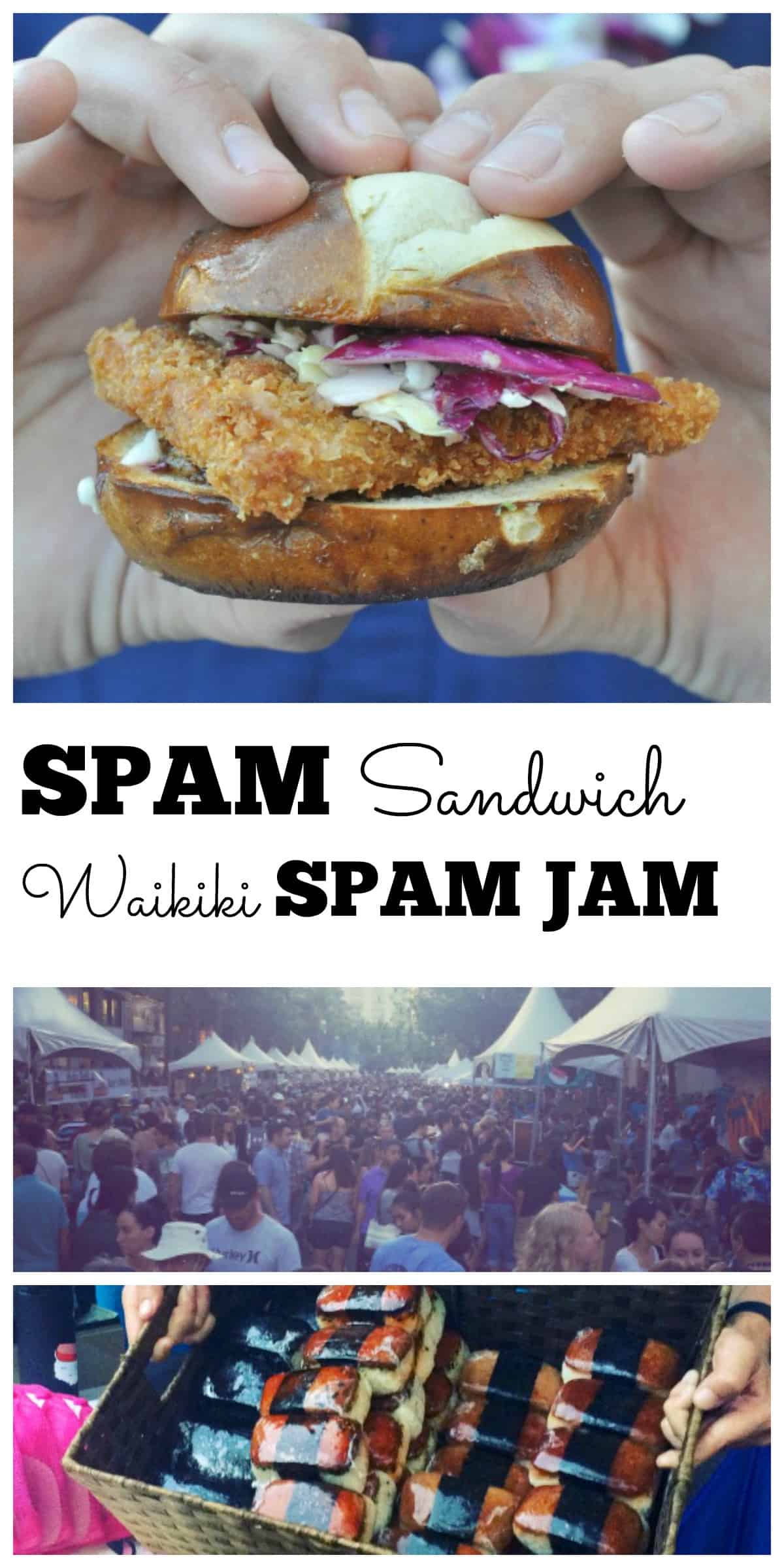 SPAM sandwich Gemütlichkeit SPAMwich, a German-inspired sandwich that crusts SPAM with Bacon in panko bread crumbs served with a sweet bacon cabbage slaw on a pretzel bun spread with spicy mustard. https://diningwithalice.com/comfort-foods/spam-sandwich/