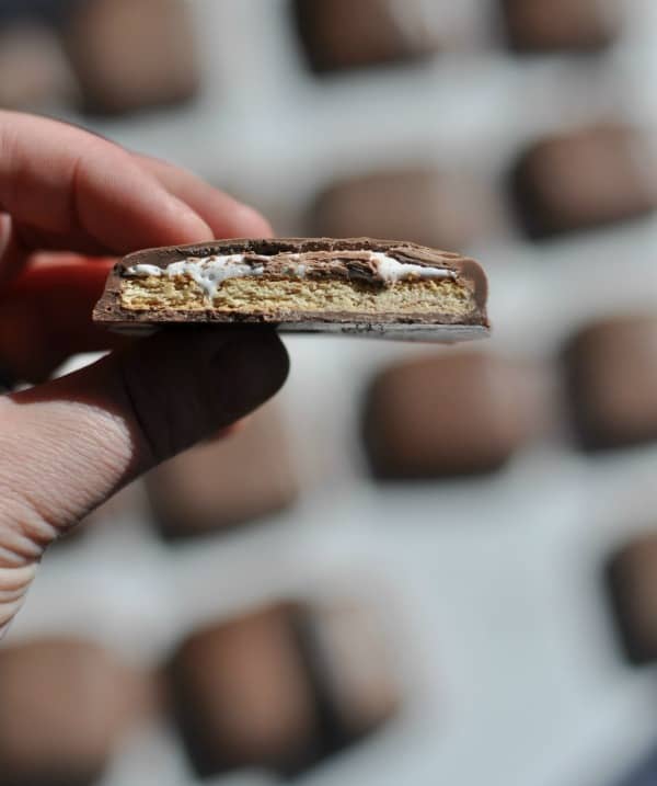 Just three ingredients to make these homemade Girl Scout S'mores cookies! Enjoy a favorite Girl Scout-inspired cookies all year long. This is an easy recipe that you can make with your kids or your Girl Scout troop. https://diningwithalice.com/desserts/girl-scout-smores-cookies-recipe/