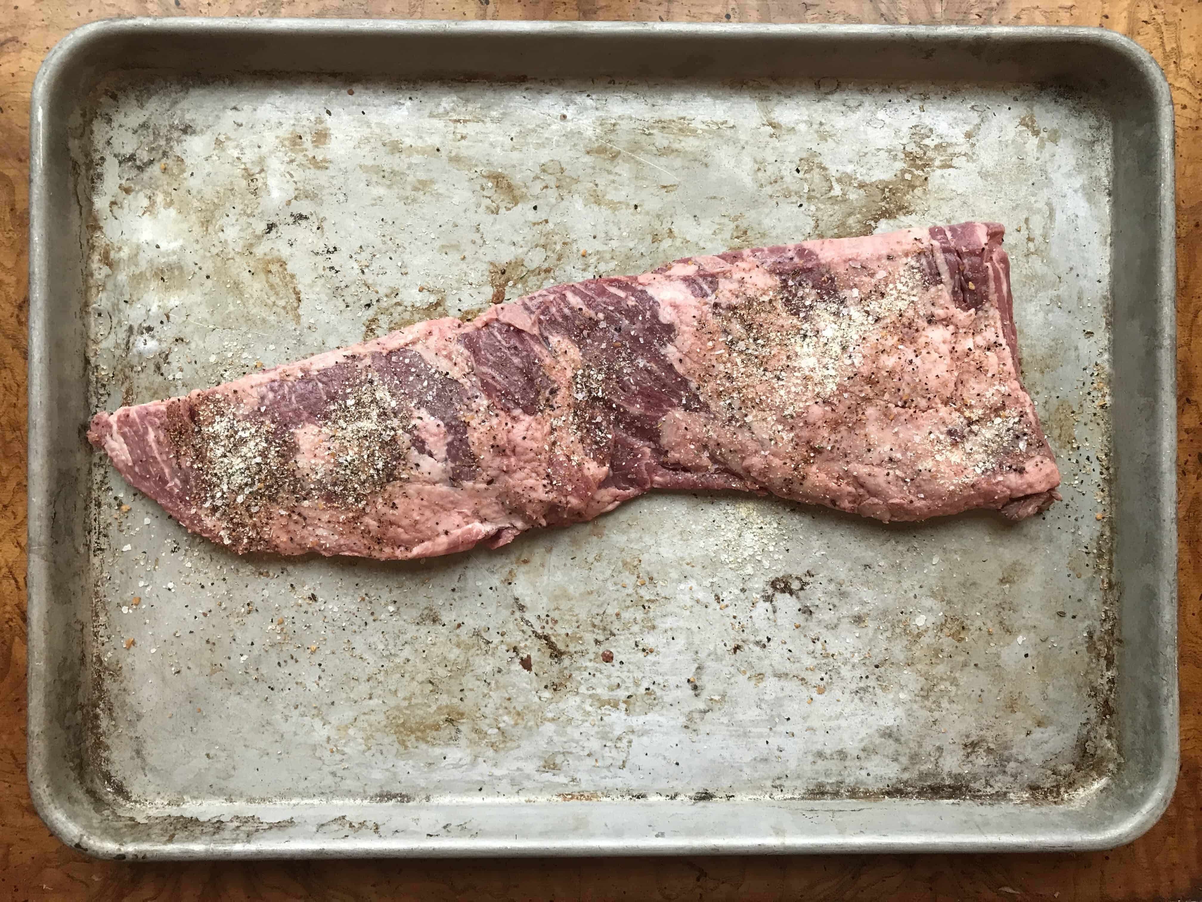 Thai Steak Salad ingredients of skirt steak seasoned with garlic salt and Steak seasoning.