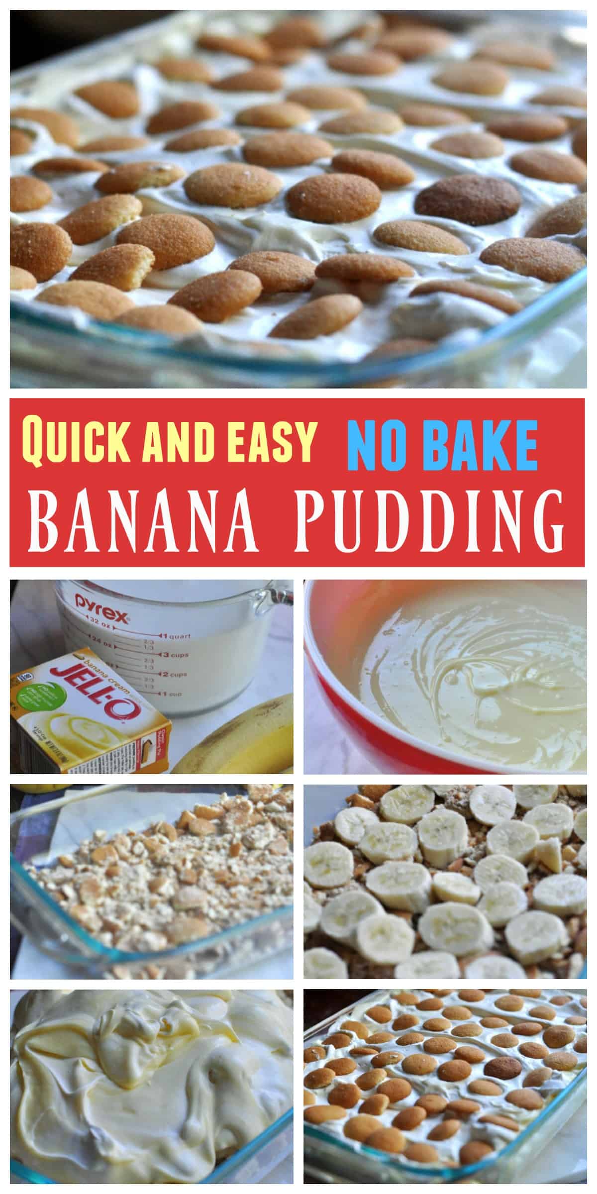 Quick Banana Pudding recipe. Made with Cool Whip, Nilla Wafers, and bananas.