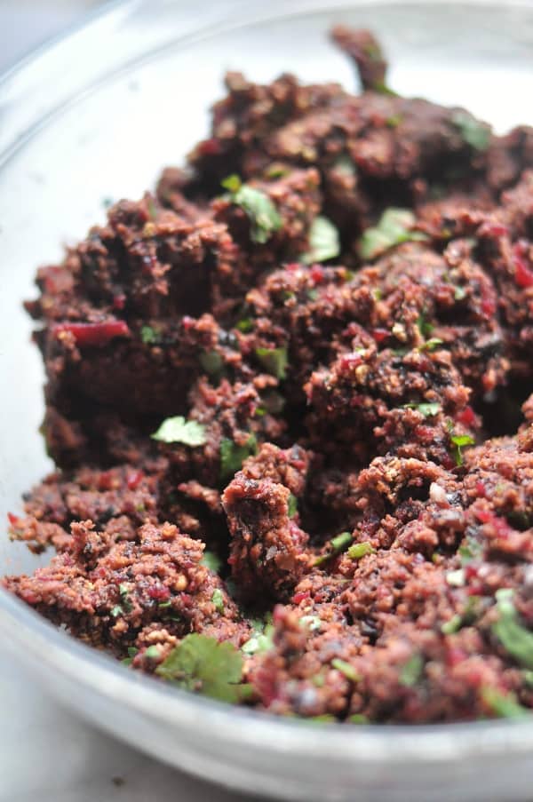 Mushroom and Beet Black Bean Burger how to make a meat-like mixture