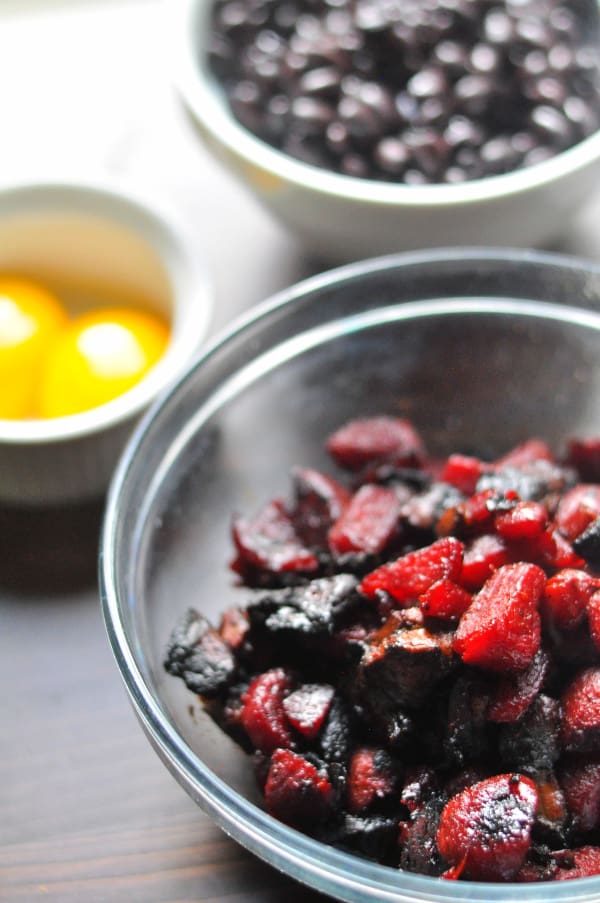 Mushroom and Beet Black Bean Burger with eggs