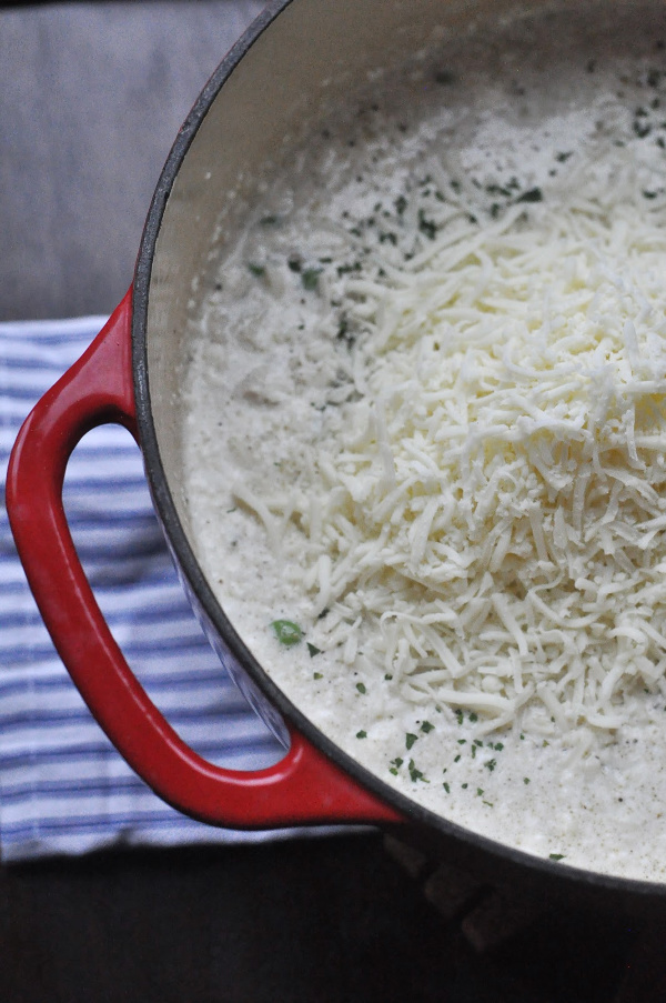 mozzarella cheese added to turkey tetrazzini mixture