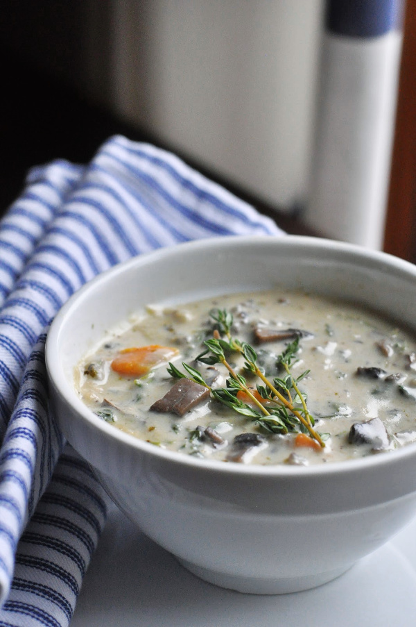 Photo of bowl of vegetarian wild rice soup 