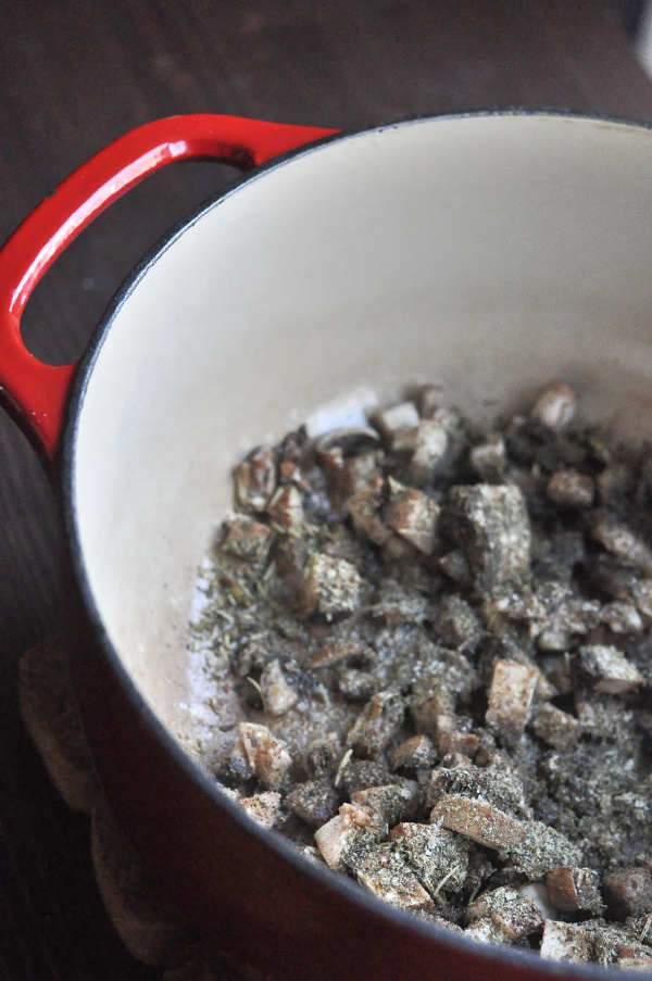 Portabella mushrooms for vegetarian soup with seasoning