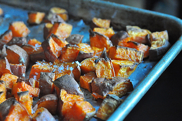 Roasted Sweet Potato Salad sweet potatoes after baking crispy