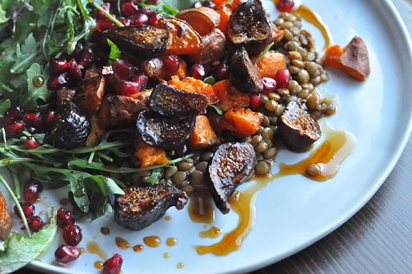 Roasted Sweet Potato Salad close up of lentils