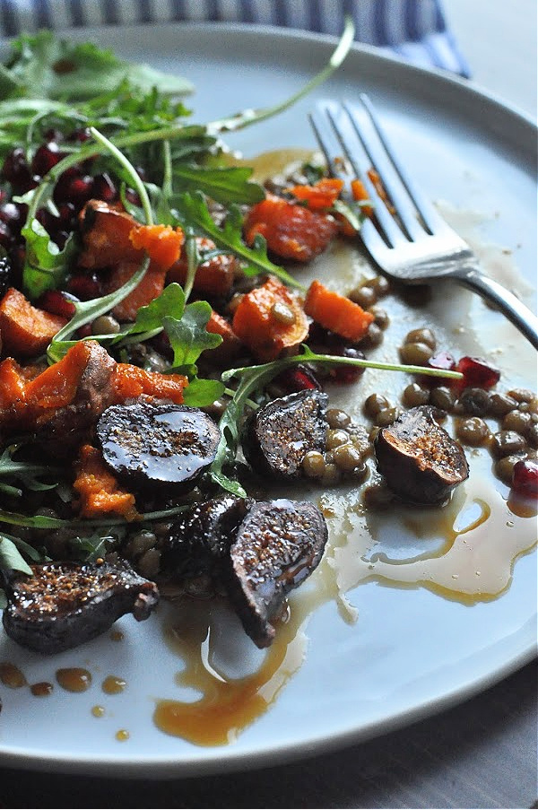 Roasted Sweet Potato Salad plated with fork